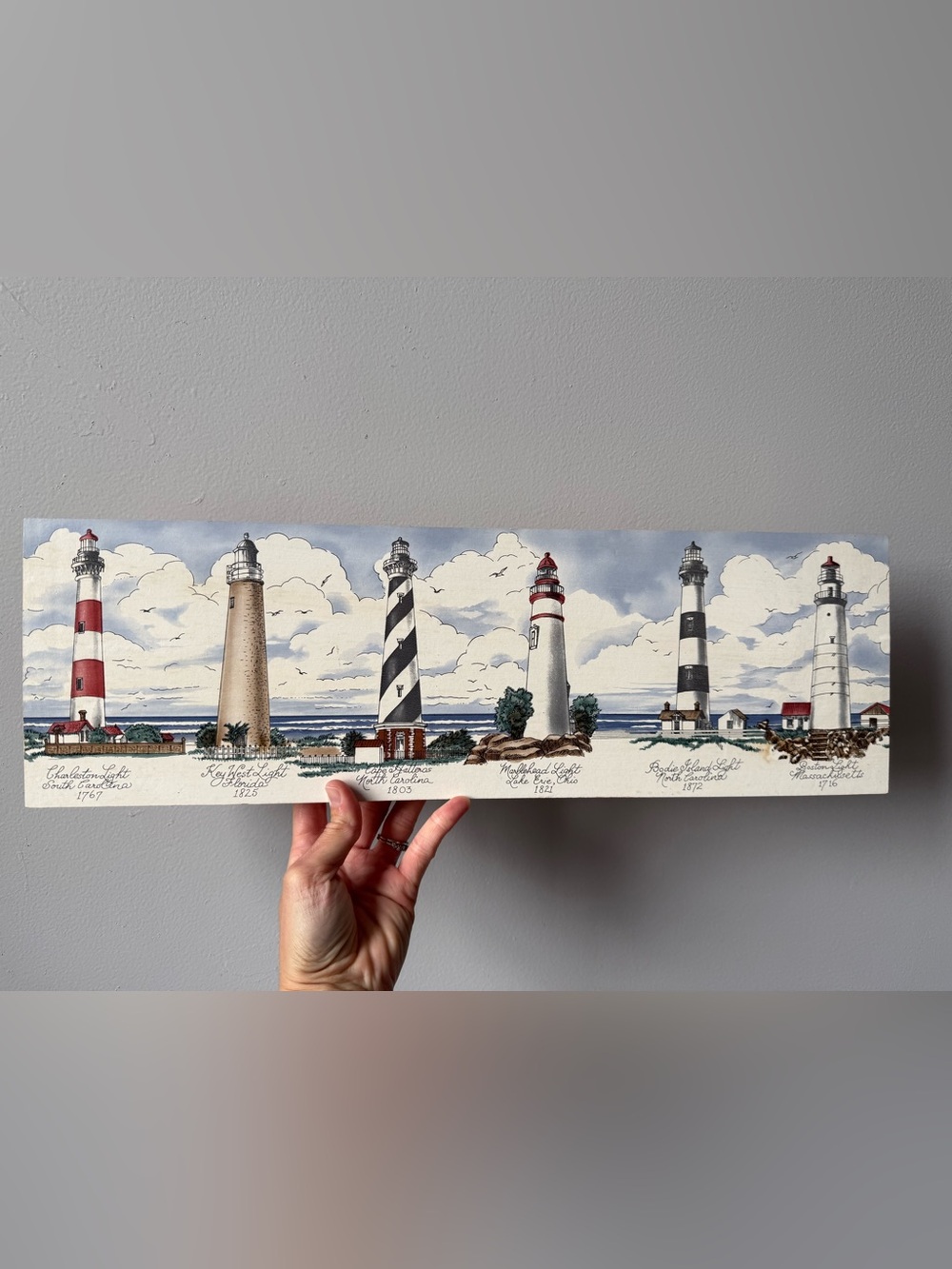 VTG Coastal Lighthouse Wall Art - White, Red, Black Accent Cottage Core Beach - Picture 2 of 6